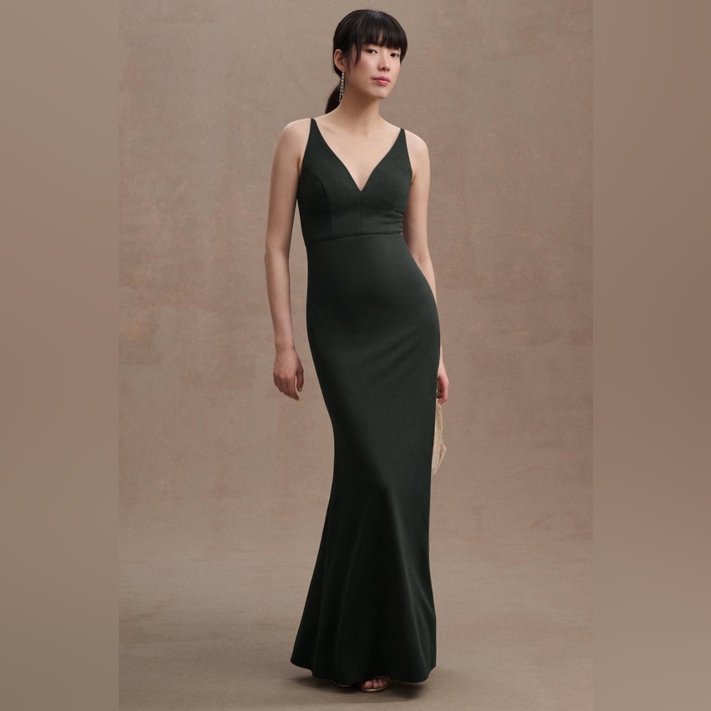 BHLDN Tatum Crepe Gown in Emerald Green, Size 14